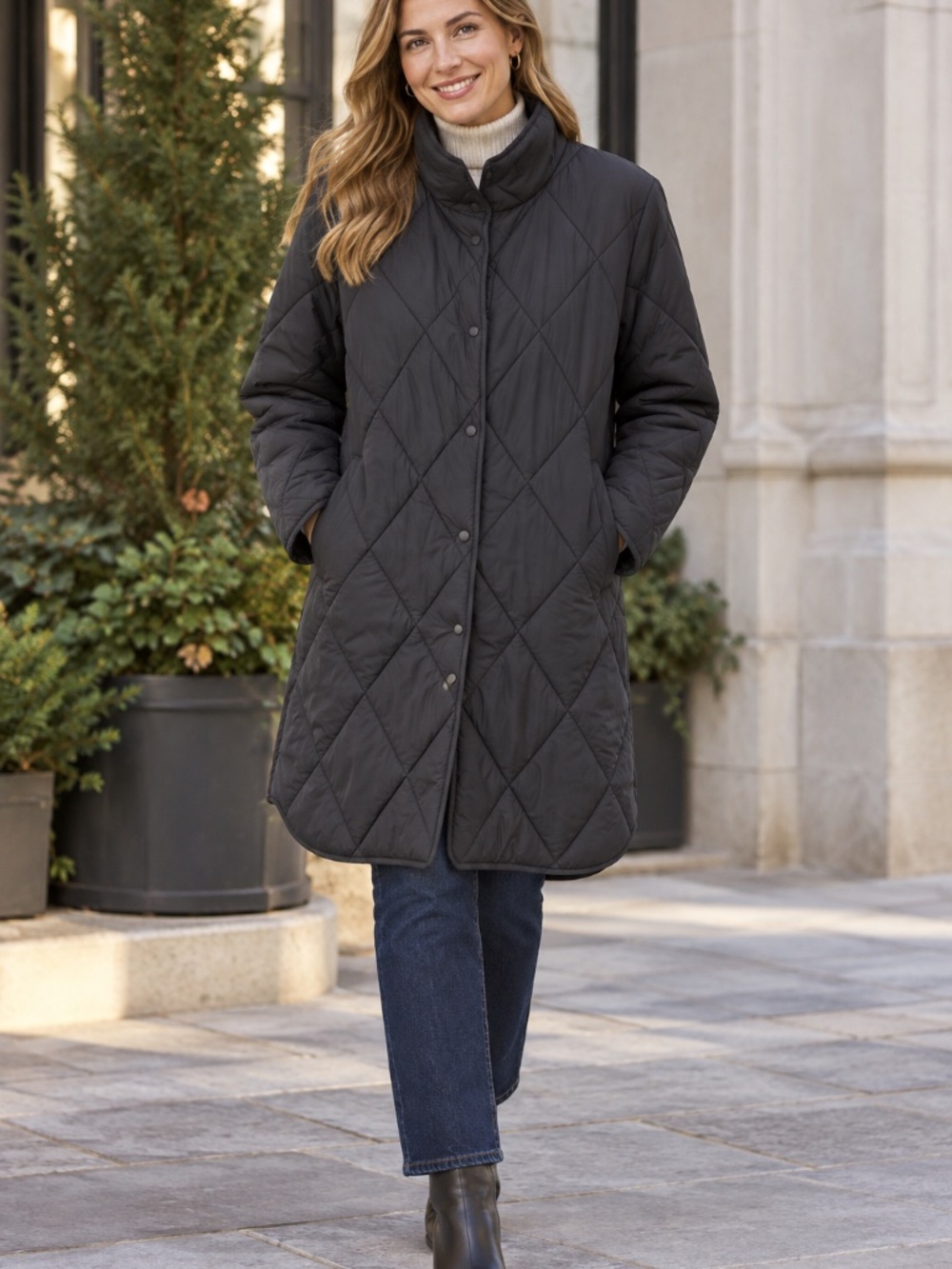 Denver Hayes quilted black coat XL snap front pockets fall/winter office work